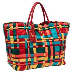 Pre Owned Prada Multicolor Woven Nylon and Leather Tote