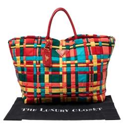 Pre Owned Prada Multicolor Woven Nylon and Leather Tote