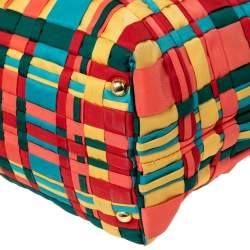 Pre Owned Prada Multicolor Woven Nylon and Leather Tote