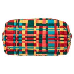 Pre Owned Prada Multicolor Woven Nylon and Leather Tote