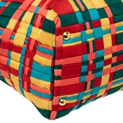Pre Owned Prada Multicolor Woven Nylon and Leather Tote