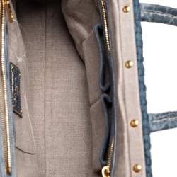 Pre Owned Prada Blue Woven Nylon, Suede and Crocodile Trim Frame Satchel