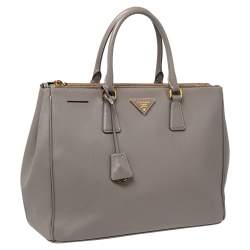Pre Owned Prada Grey Saffiano Lux Leather Large Double Zip Tote