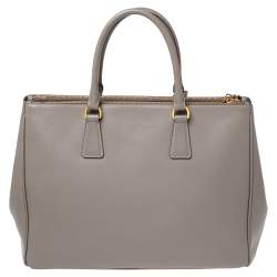 Pre Owned Prada Grey Saffiano Lux Leather Large Double Zip Tote