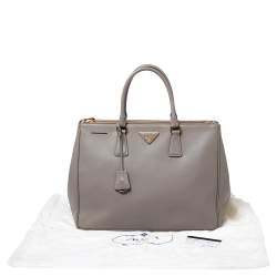 Pre Owned Prada Grey Saffiano Lux Leather Large Double Zip Tote
