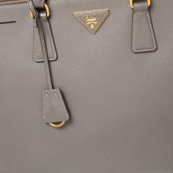 Pre Owned Prada Grey Saffiano Lux Leather Large Double Zip Tote