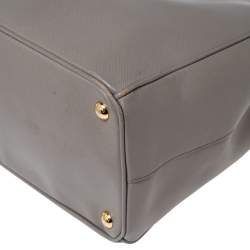 Pre Owned Prada Grey Saffiano Lux Leather Large Double Zip Tote