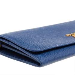 Pre Owned Prada Blue Vitello Move Leather Wallet on Chain