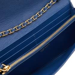 Pre Owned Prada Blue Vitello Move Leather Wallet on Chain