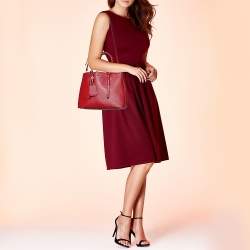 Pre Owned Prada Red Saffiano Cuir Leather Medium Double Handle Tote