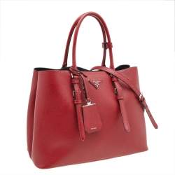 Pre Owned Prada Red Saffiano Cuir Leather Medium Double Handle Tote
