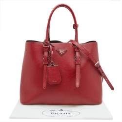Pre Owned Prada Red Saffiano Cuir Leather Medium Double Handle Tote
