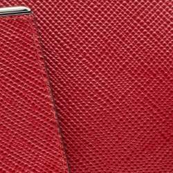 Pre Owned Prada Red Saffiano Cuir Leather Medium Double Handle Tote