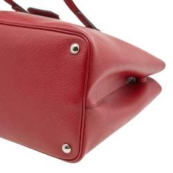 Pre Owned Prada Red Saffiano Cuir Leather Medium Double Handle Tote