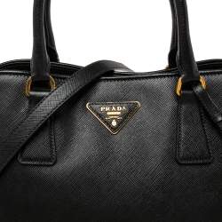 Pre Owned Prada Black Saffiano Lux Leather Open Promenade Satchel