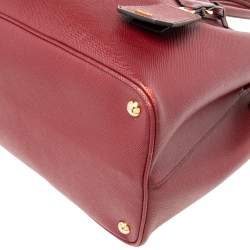 Pre Owned Prada Dark Red Saffiano Cuir Leather Large Double Handle Tote