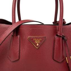 Pre Owned Prada Dark Red Saffiano Cuir Leather Large Double Handle Tote