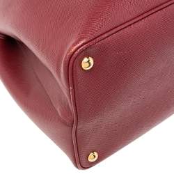 Pre Owned Prada Dark Red Saffiano Cuir Leather Large Double Handle Tote