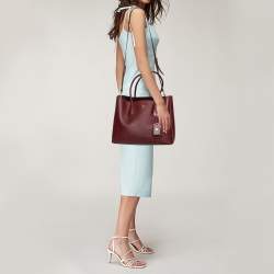 Pre Owned Prada Dark Red Saffiano Cuir Leather Large Double Handle Tote