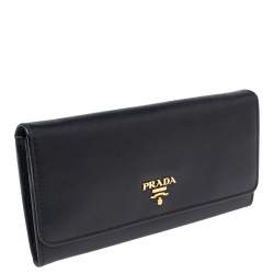 Pre Owned Prada Black Saffiano Leather Continental Wallet