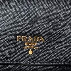 Pre Owned Prada Black Saffiano Leather Continental Wallet