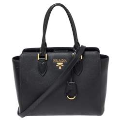 Pre Owned Prada Black Saffiano Lux Leather Snap Tote