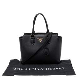 Pre Owned Prada Black Saffiano Lux Leather Snap Tote