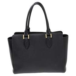Pre Owned Prada Black Saffiano Lux Leather Snap Tote