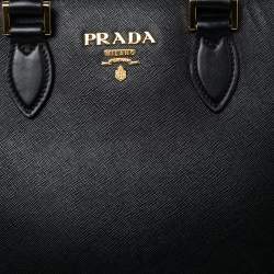 Pre Owned Prada Black Saffiano Lux Leather Snap Tote