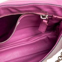 Pre Owned Prada Purple Leather Metal Mirror Flap Chain Baguette Bag