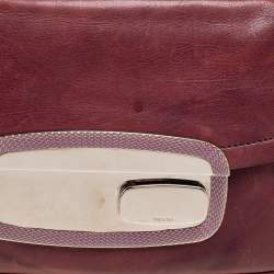 Pre Owned Prada Purple Leather Metal Mirror Flap Chain Baguette Bag