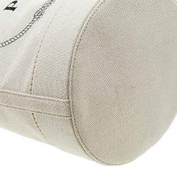 Pre Owned Prada Off White/Brown Canvas and Leather Small Logo Bucket Bag
