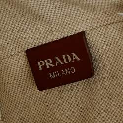 Pre Owned Prada Off White/Brown Canvas and Leather Small Logo Bucket Bag