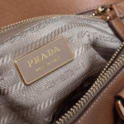 Pre Owned Prada Caramel Brown Saffiano Lux Leather Executive Double Zip Tote