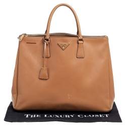 Pre Owned Prada Caramel Brown Saffiano Lux Leather Executive Double Zip Tote
