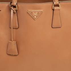 Pre Owned Prada Caramel Brown Saffiano Lux Leather Executive Double Zip Tote