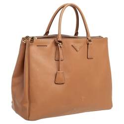 Pre Owned Prada Caramel Brown Saffiano Lux Leather Executive Double Zip Tote