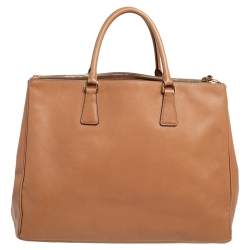 Pre Owned Prada Caramel Brown Saffiano Lux Leather Executive Double Zip Tote