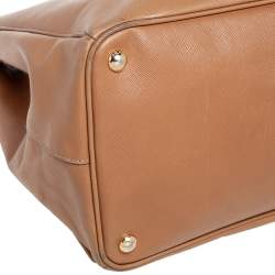 Pre Owned Prada Caramel Brown Saffiano Lux Leather Executive Double Zip Tote