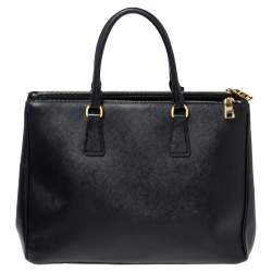 Pre Owned Prada Black Saffiano Lux Leather Large Double Zip Tote