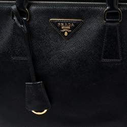 Pre Owned Prada Black Saffiano Lux Leather Large Double Zip Tote