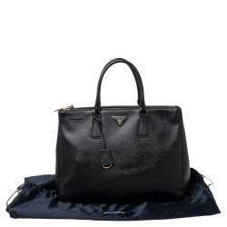Pre Owned Prada Black Saffiano Lux Leather Large Double Zip Tote