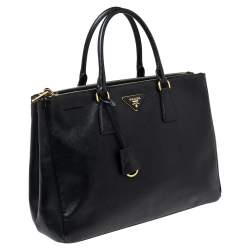 Pre Owned Prada Black Saffiano Lux Leather Large Double Zip Tote