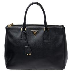 Pre Owned Prada Black Saffiano Lux Leather Large Double Zip Tote