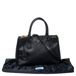 Pre Owned Prada Black Saffiano Lux Leather Small Double Zip Tote