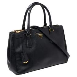 Pre Owned Prada Black Saffiano Lux Leather Small Double Zip Tote