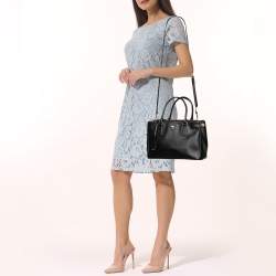 Pre Owned Prada Black Saffiano Lux Leather Small Double Zip Tote