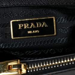 Pre Owned Prada Black Saffiano Lux Leather Small Double Zip Tote