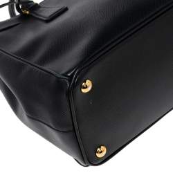 Pre Owned Prada Black Saffiano Lux Leather Small Double Zip Tote