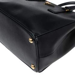 Pre Owned Prada Black Saffiano Lux Leather Small Double Zip Tote